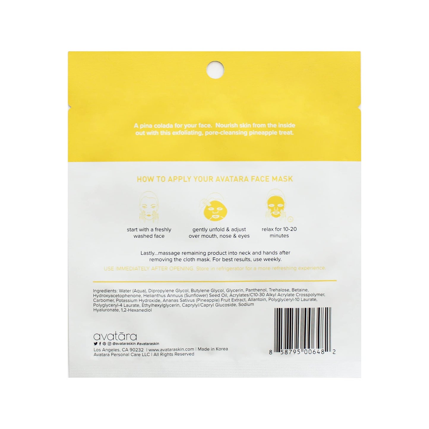 Avatara Juicy Pineappy Exfoliating Facial Mask – 15 Sheets | Pineapple Extracts & Clean Ingredients