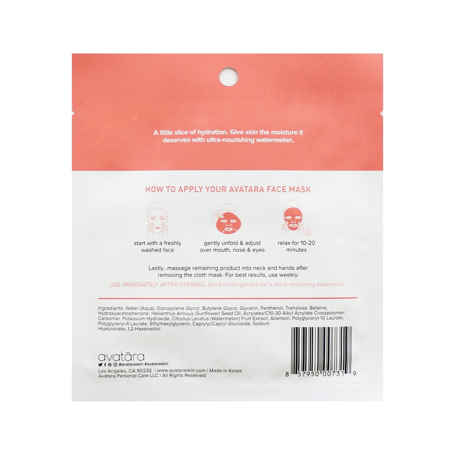 Avatara Juicy Watermellow Facial Mask — Hydrating 15-Sheet Hydration & Glow
