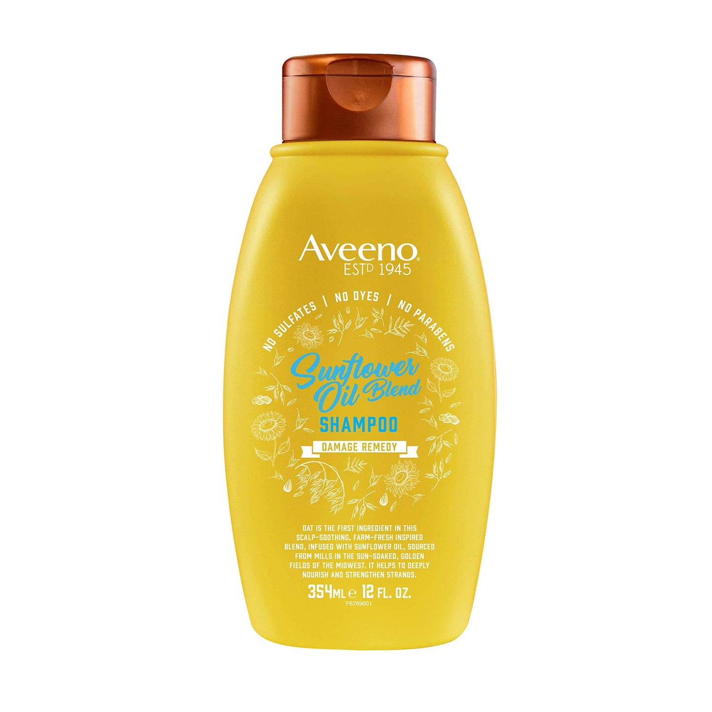 Aveeno Deep Moisturizing Sunflower Oil Blend Shampoo with Oat – Sulfate & Paraben Free for Dry Damaged Hair (12 oz)