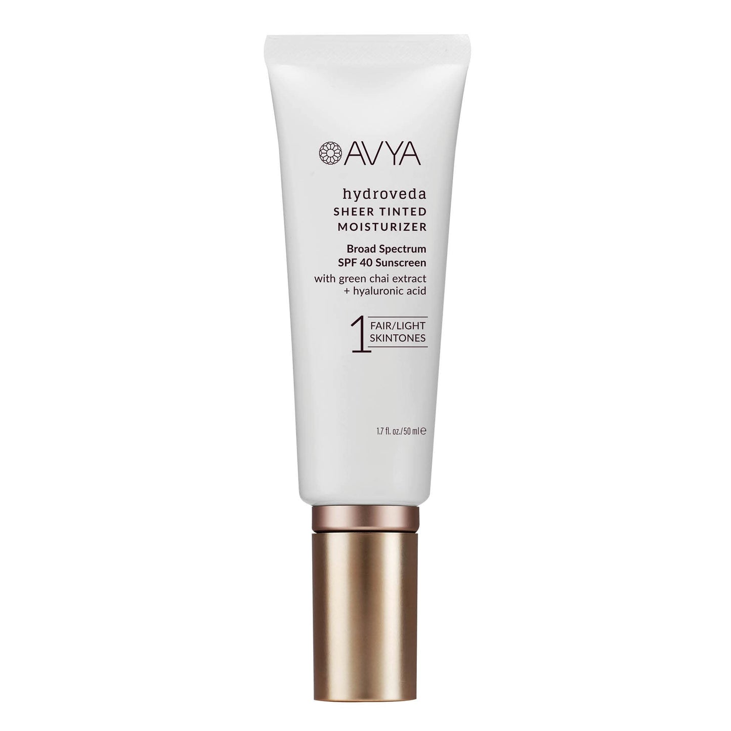 AVYA SPF 40 Sheer Tinted Moisturizer – Hyaluronic Acid & Green Chai, Shade #1 (Light & Fair)