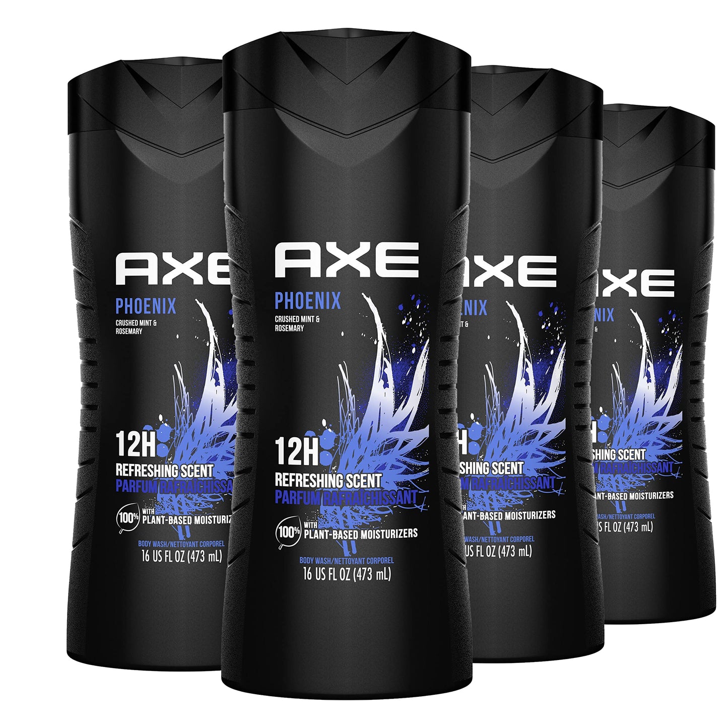 AXE Phoenix Body Wash 4-Pack – 12-Hour Fresh Mint & Rosemary, 16 oz