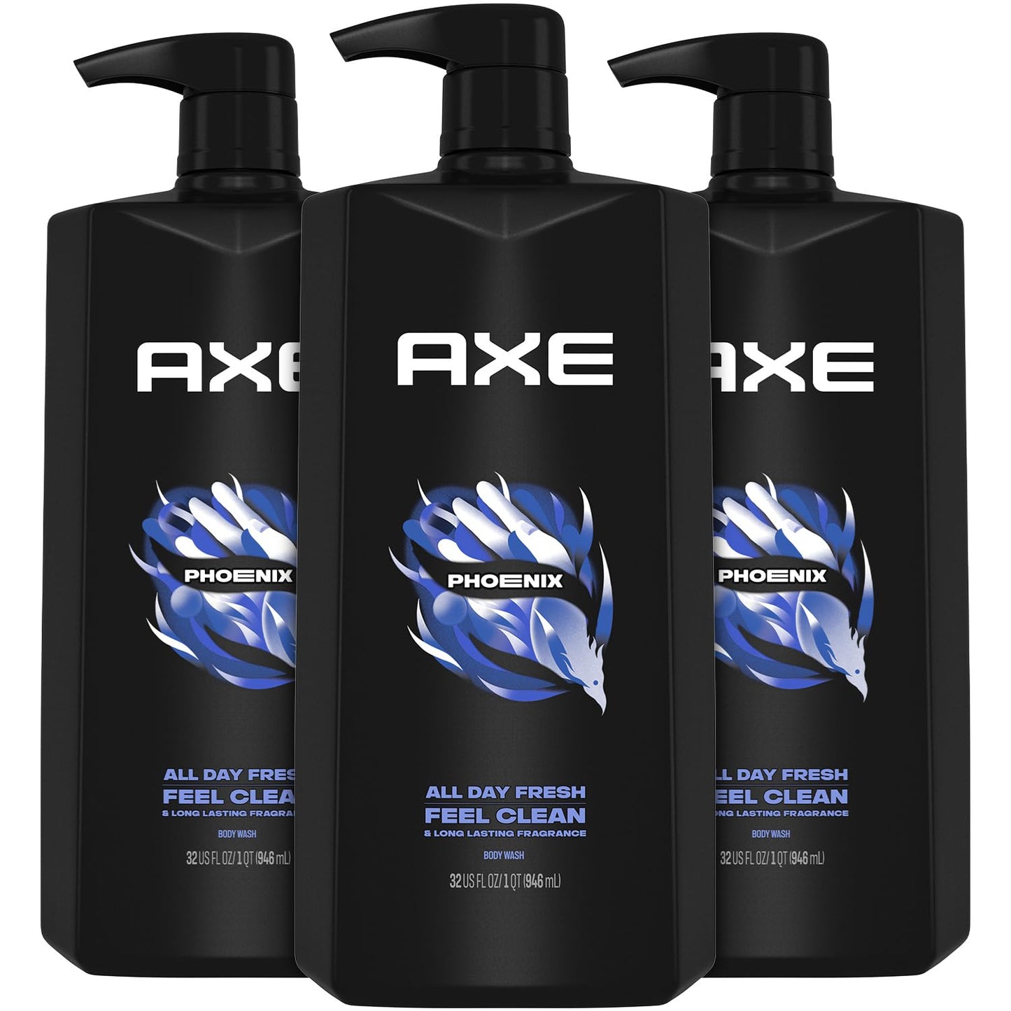 AXE Phoenix Body Wash & Shower Gel – 3-Pack, 12H Crushed Mint & Rosemary, 32 oz each