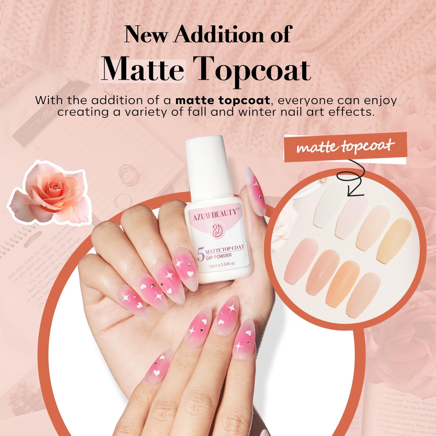 AZUREBEAUTY Dip Powder Nail Kit – 8 Colors, Matte Top Coat, No Lamp Needed, DIY Manicure Set
