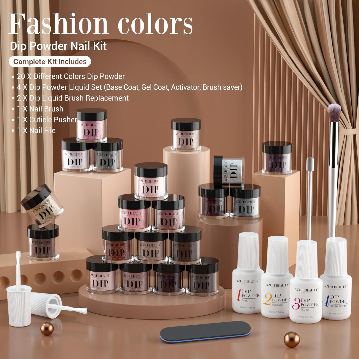 AZUREBEAUTY Dip Powder Nail Kit | 20 Neutral Browns & Base/Top/Activator
