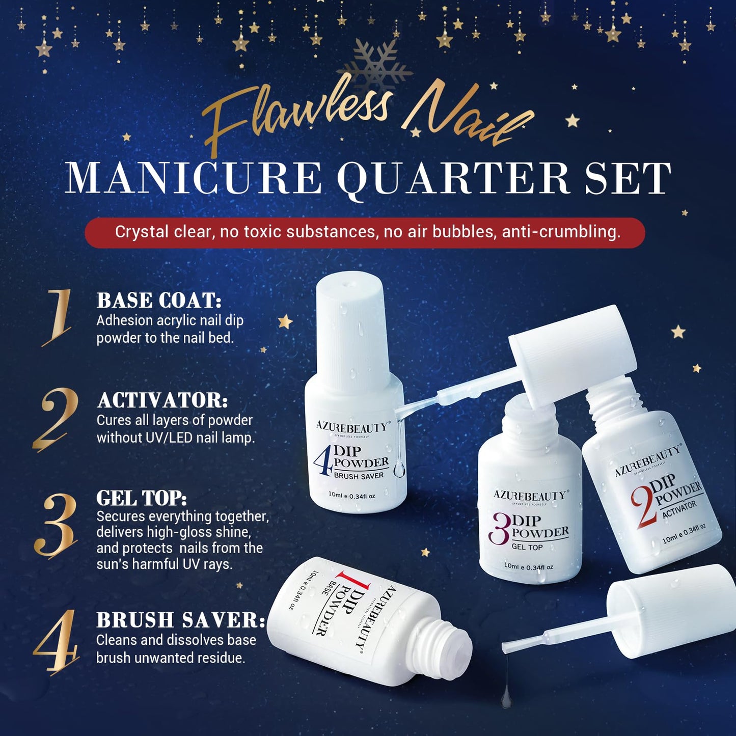 AZUREBEAUTY Dip Powder Nail Kit Starter – 20 Colors + Base/Top/Activator