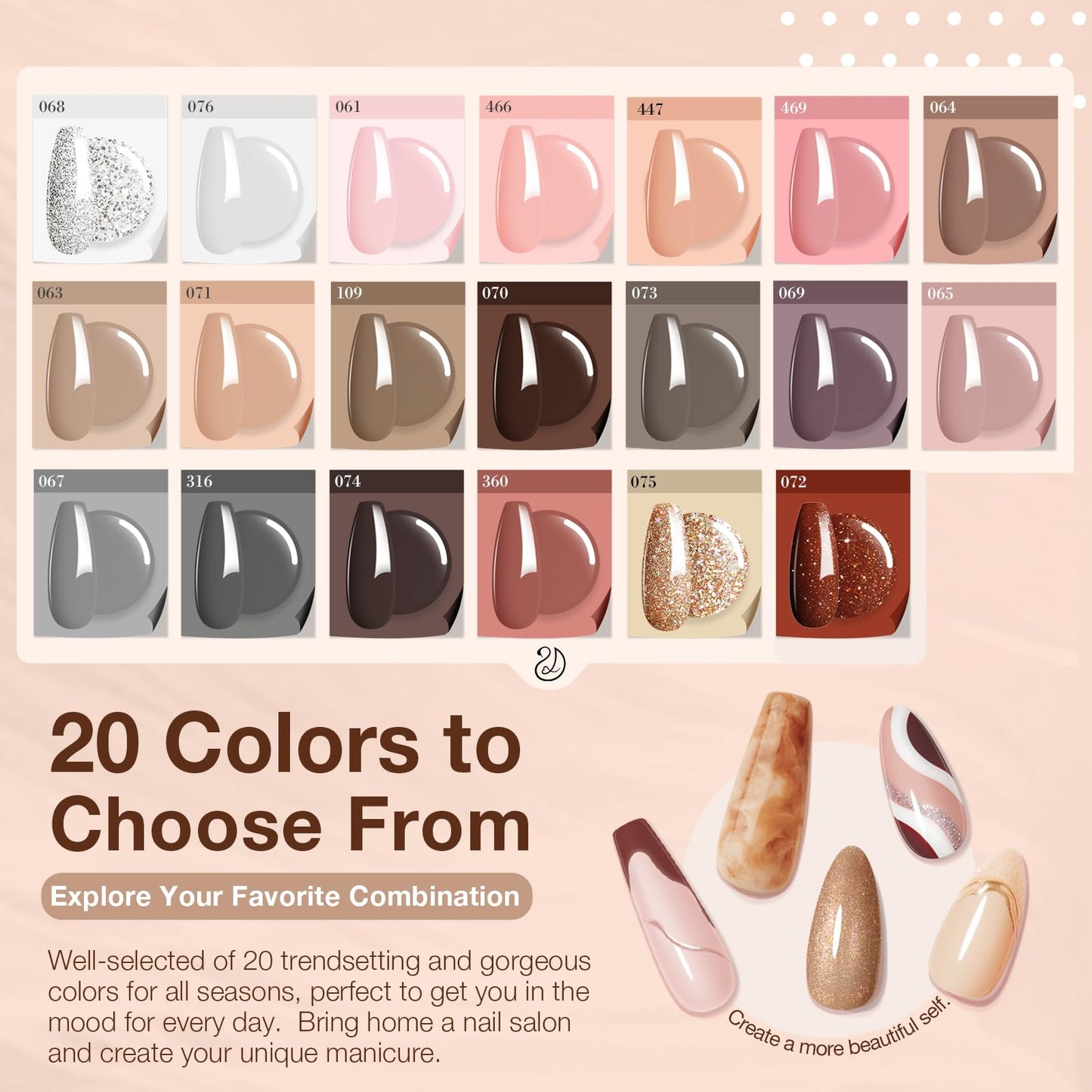 AZUREBEAUTY Dip Powder Nail Kit | 20 Neutral Browns & Base/Top/Activator