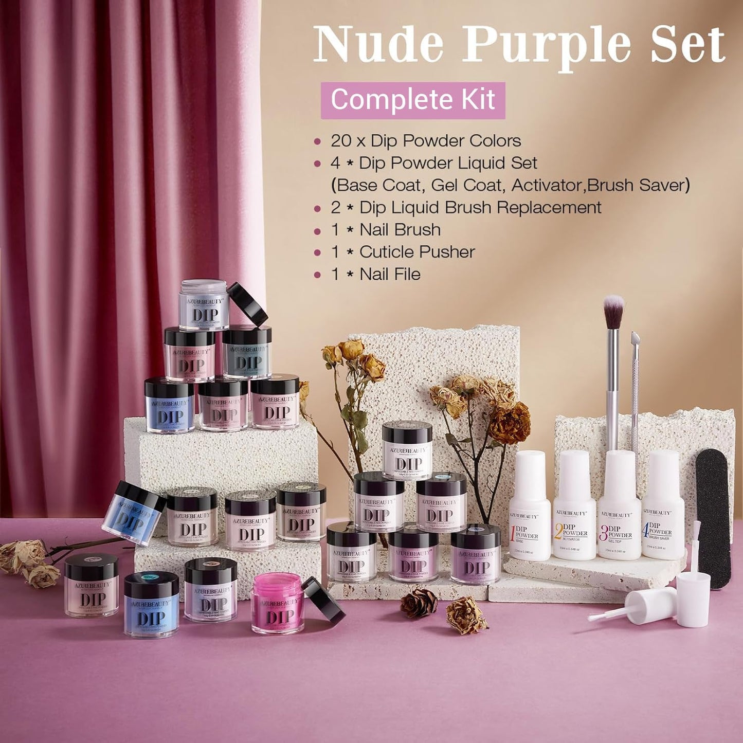 AZUREBEAUTY Dip Powder Nail Kit Starter — 20 Colors + Base/Top/Activator