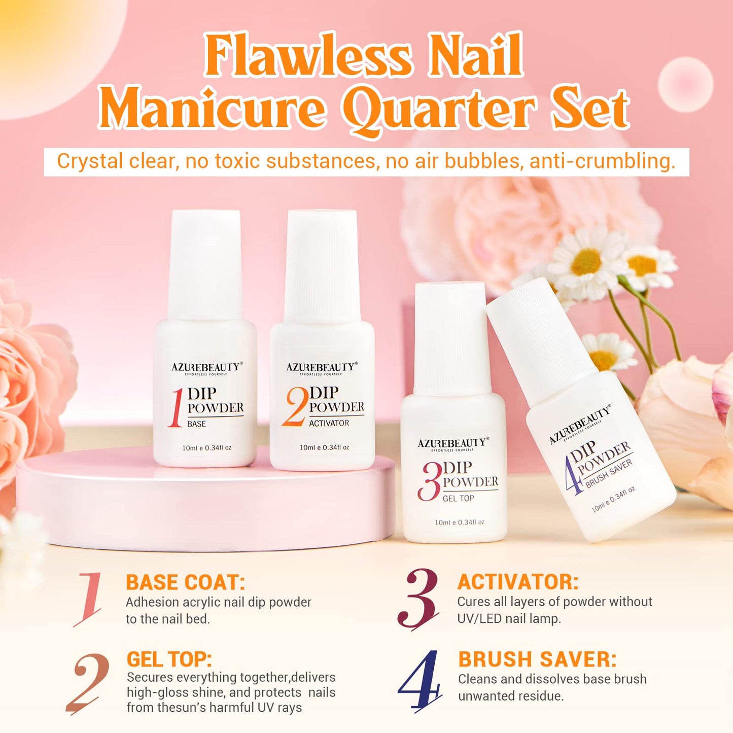AZUREBEAUTY 42Pcs Dip Powder Nail Kit Starter — 32 Colors, No Lamp Needed, All-In-One Set