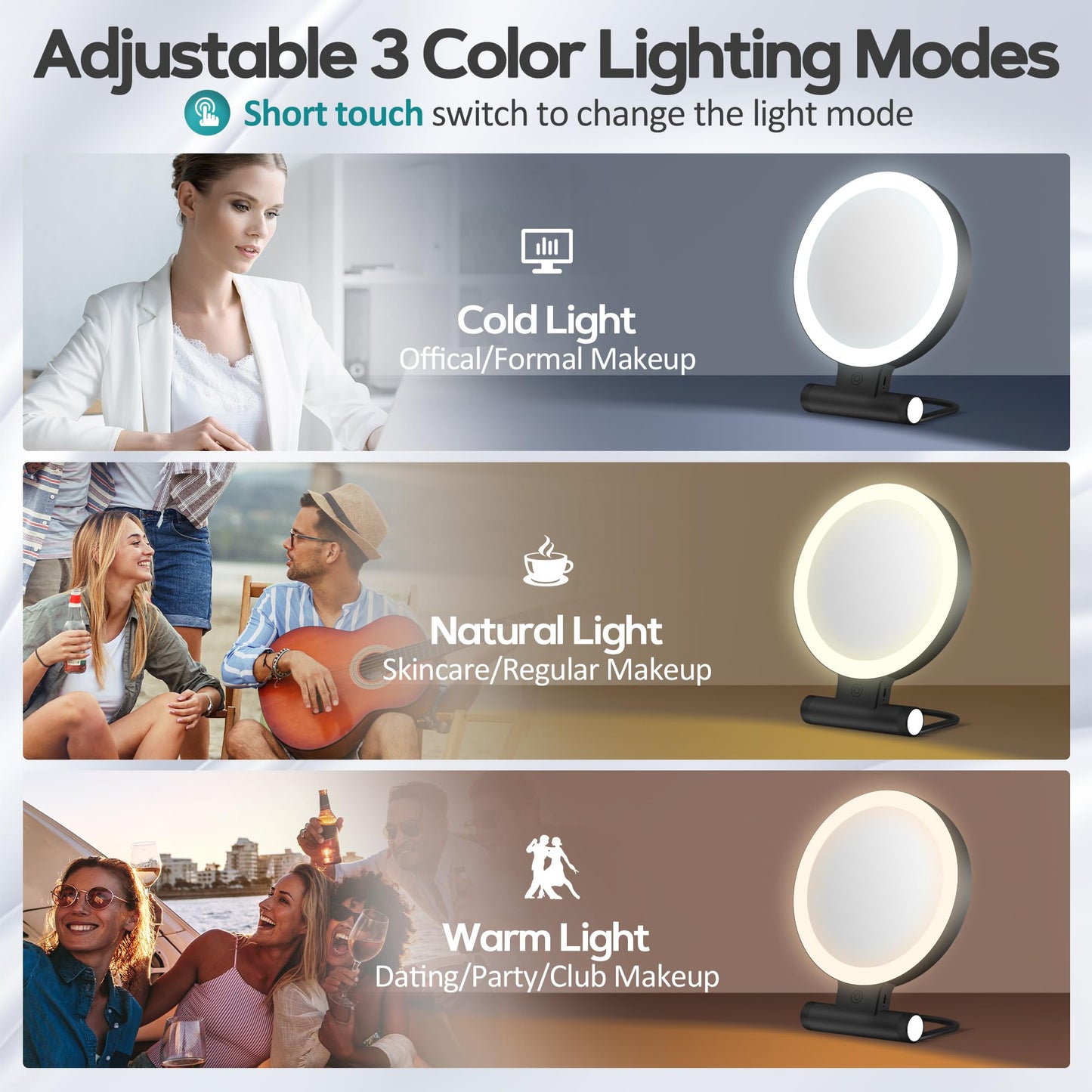 B Beauty Planet 30X Magnifying Mirror with Light – 1X/30X Dual-Sided, USB-C, Portable