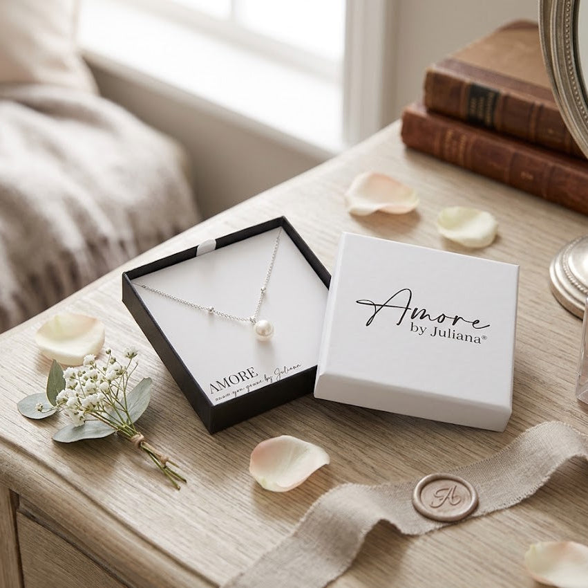 Amore Silver Plated Necklace Faux Pearl - Bride