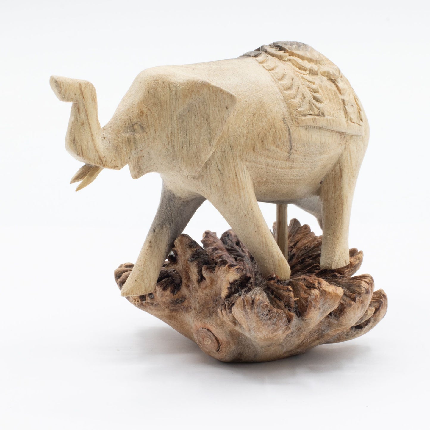 Handmade Parasite Wood Art Carving - Elephant Walking