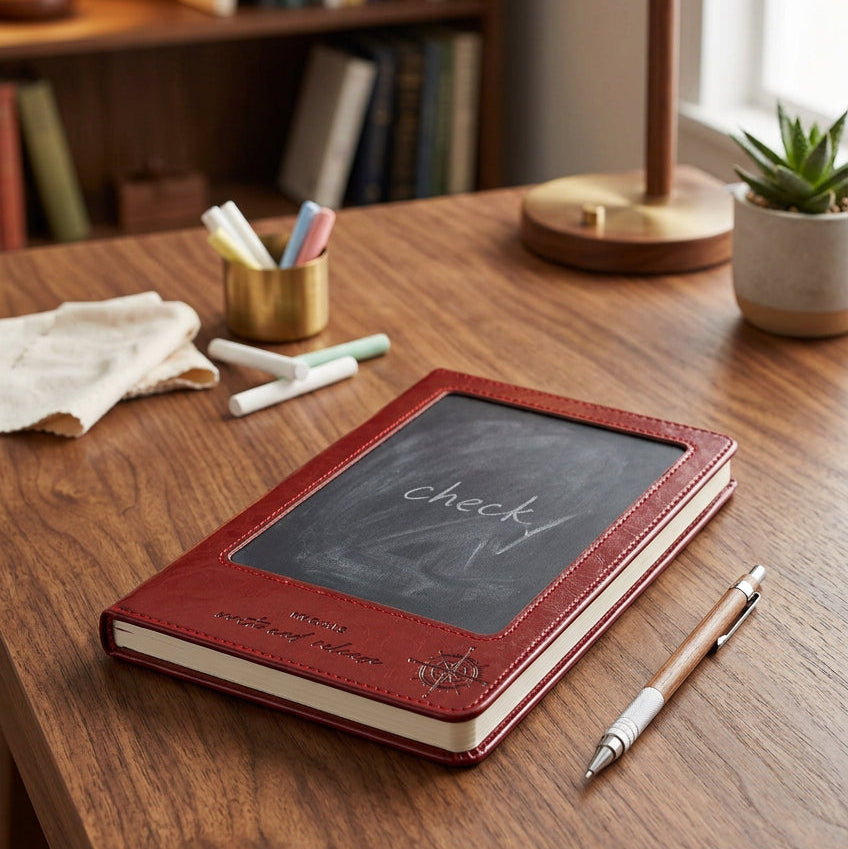 A5 Intention Note Book - LCD Wipe Screen - Red Leather Effect - 160 Pages