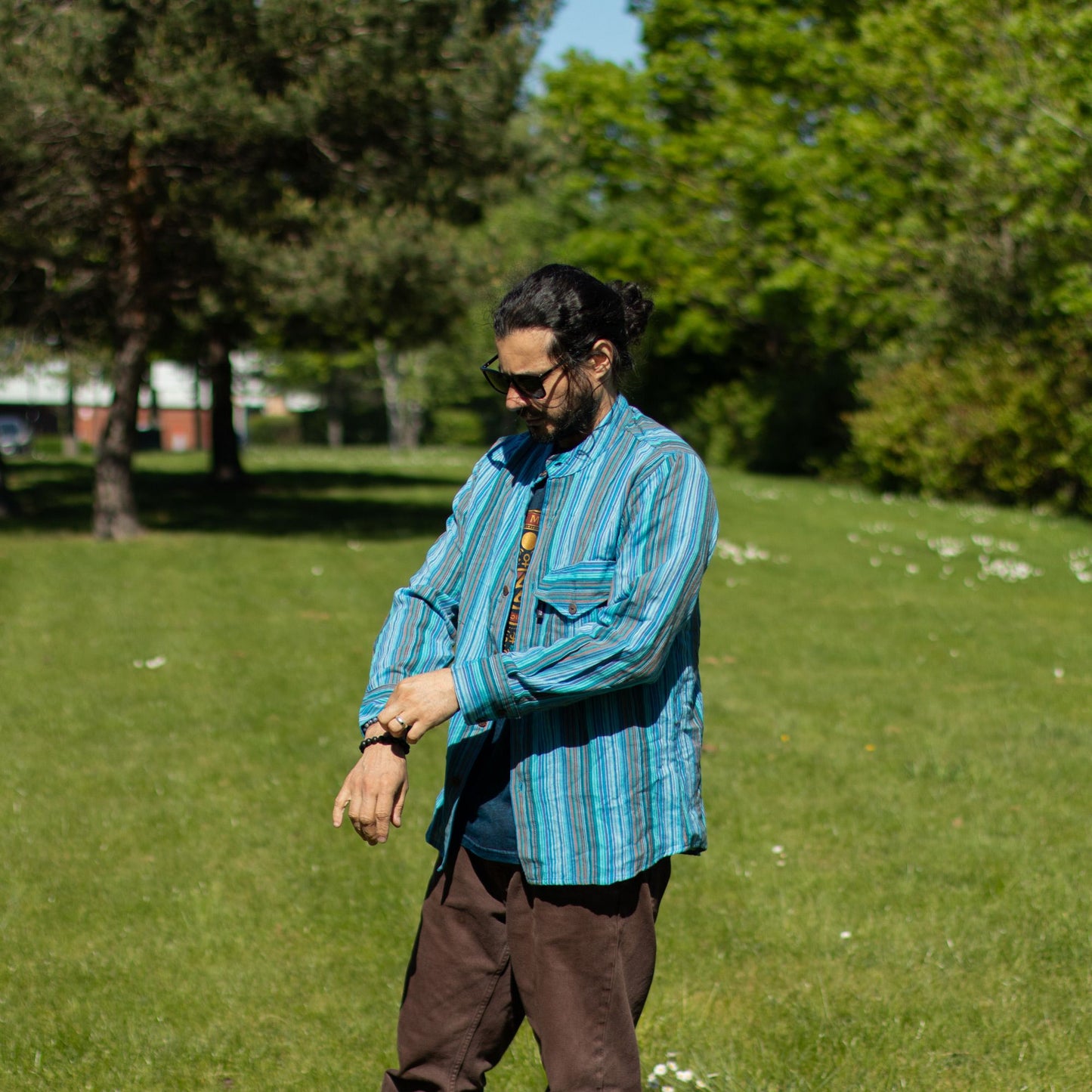 Nomad Sari Grandad Shirt - Turquoise - Medium
