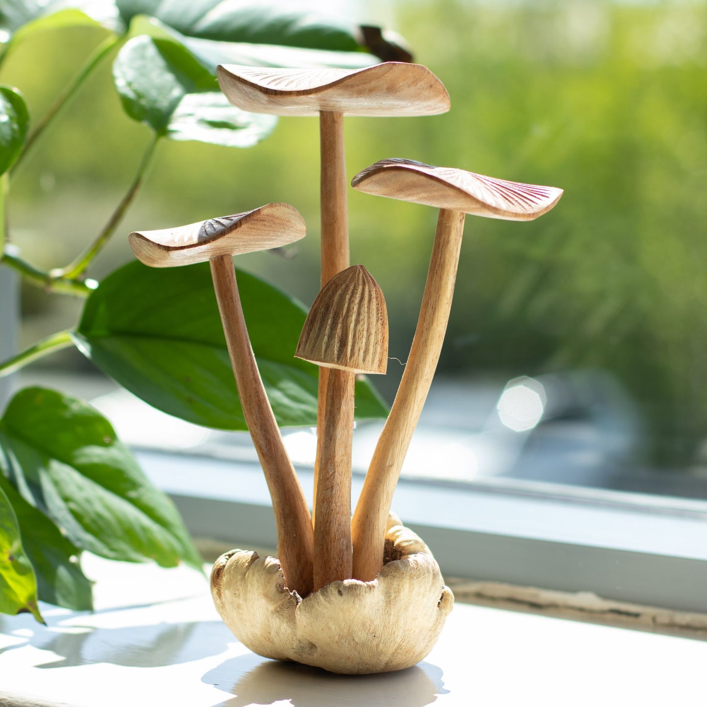 Handmade Parasite Wood Art Carving - Set of 4 Large Mushrooms