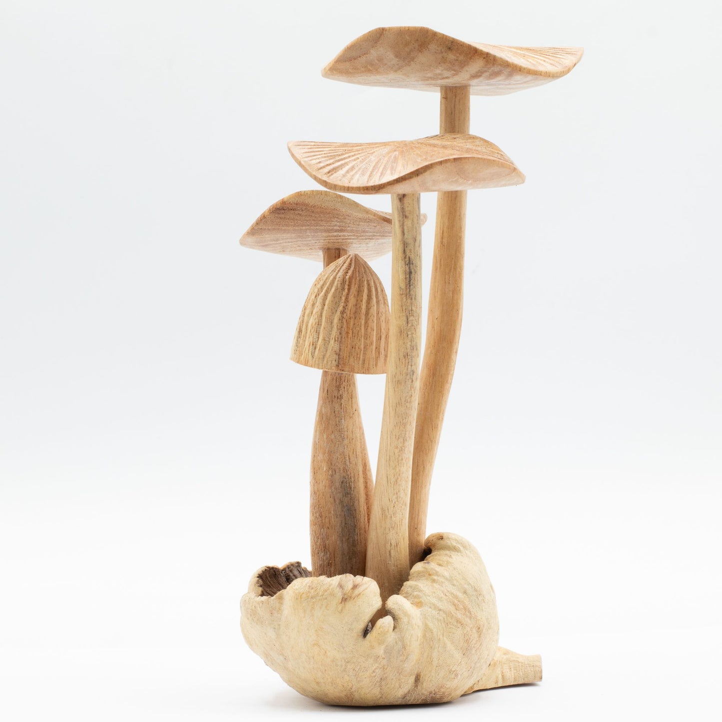 Handmade Parasite Wood Art Carving - Set of 4 Large Mushrooms