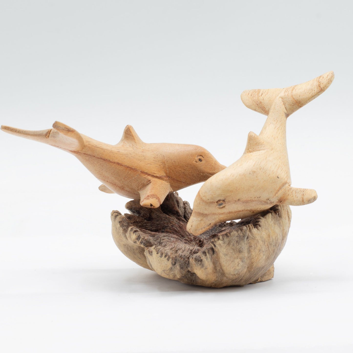 Handmade Parasite Wood Art Carving - Dolphins in Play