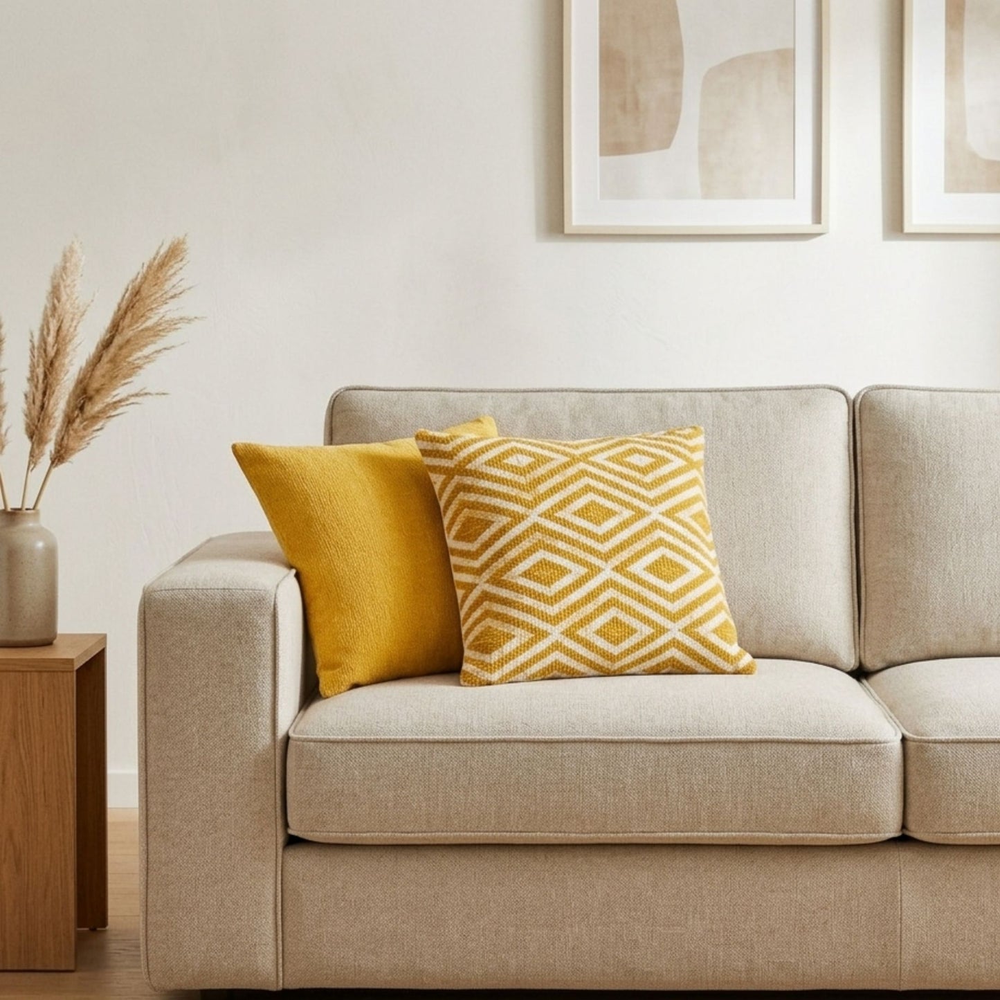 Classic Cushion Cover - Mustard Diamonds - 45x45cm