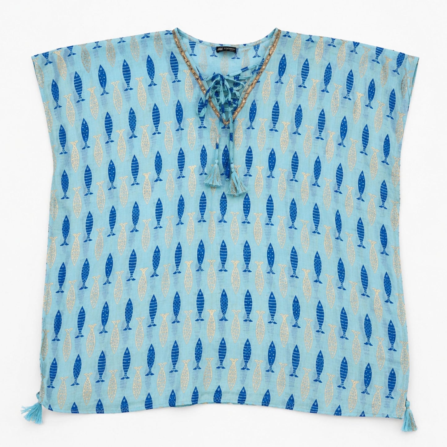 Nomad Sari On the Med Collection - Kaftan - Turquoise & Blue Bold Fish Print