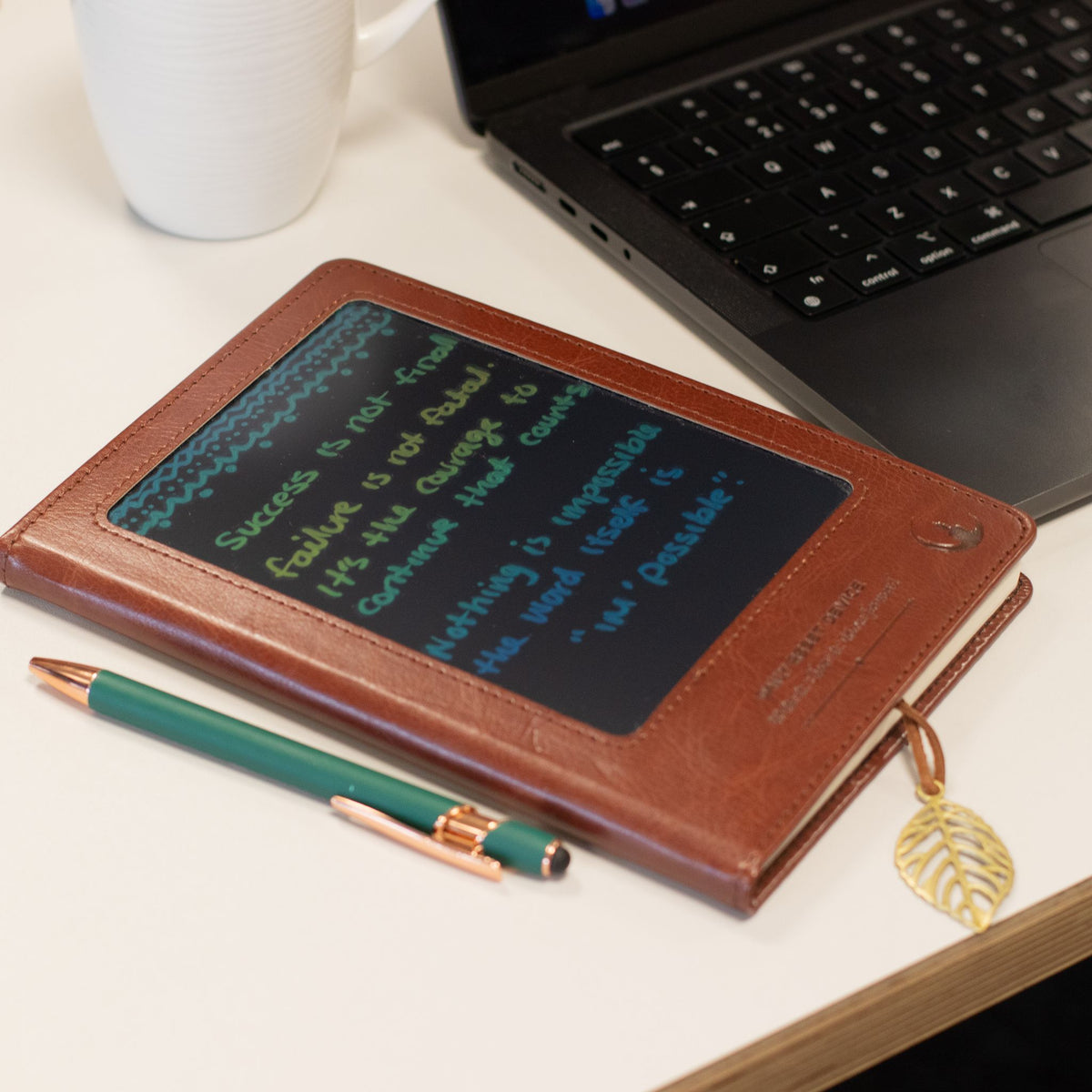 A5 Intention Note Book - LCD Wipe Screen - Black Leather Effect - 160 Pages