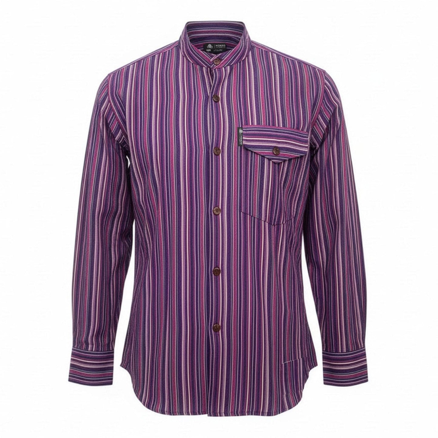 Nomad Sari Grandad Shirt - Black Purple - Large