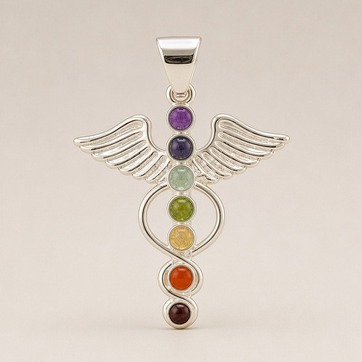 Indian Devotional Pendant - Silver Plated (45cm Cord)- Angel Chakra