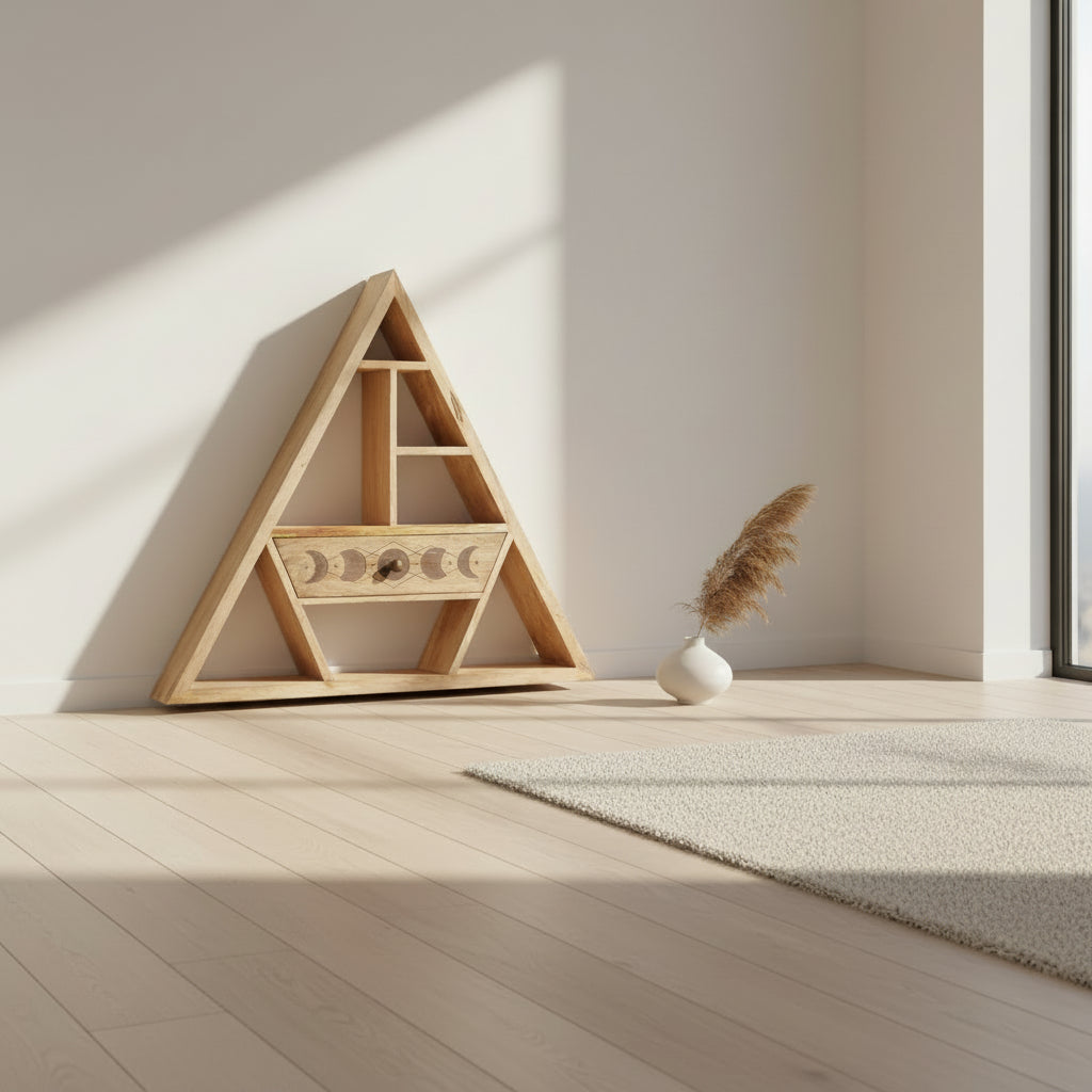Triangle Shaped Wall Shelf with Drawer