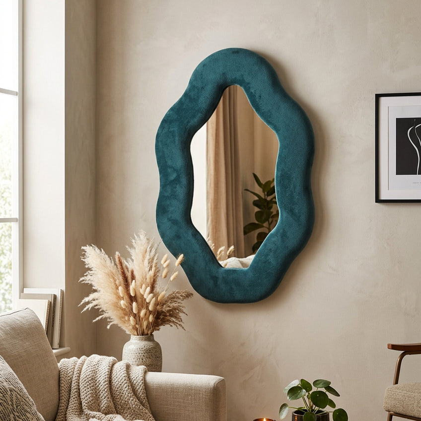 Soft Squiggly Mirror – Oval Pebble – Royal Teal (20.5x32.5x2.3cm)