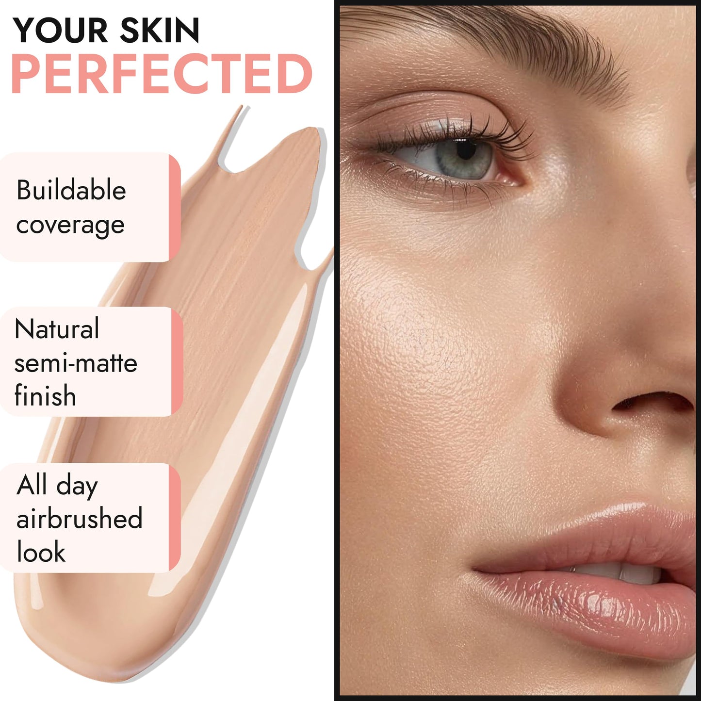 BaeBlu LUX Organic Aloe Liquid Foundation – Cream Finish, Natural Vegan, Gluten-Free, Made in USA