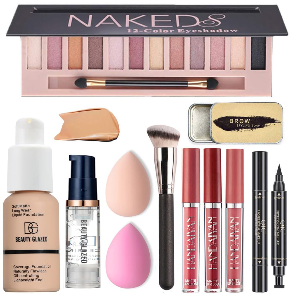 BAISEN DIARY All-in-One Makeup Kit for Women – 12-Color Eyeshadow Palette & More