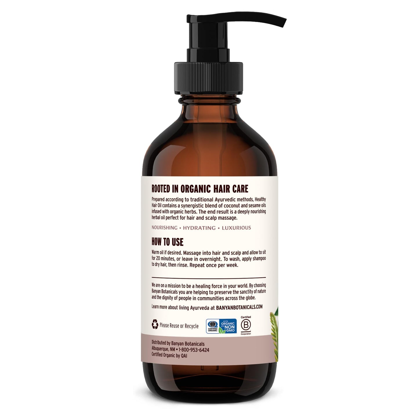 Banyan Botanicals Organic Hair Oil with Bhringaraj & Amla – Ayurvedic Scalp & Hair Care (8 oz, Non-GMO, Sustainably Sourced)