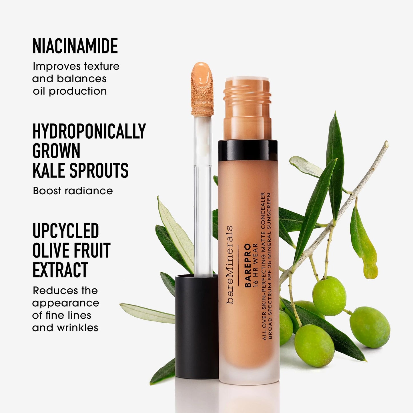 bareMinerals BAREPRO 16HR Concealer – Natural Matte, SPF 25, Niacinamide, Vegan