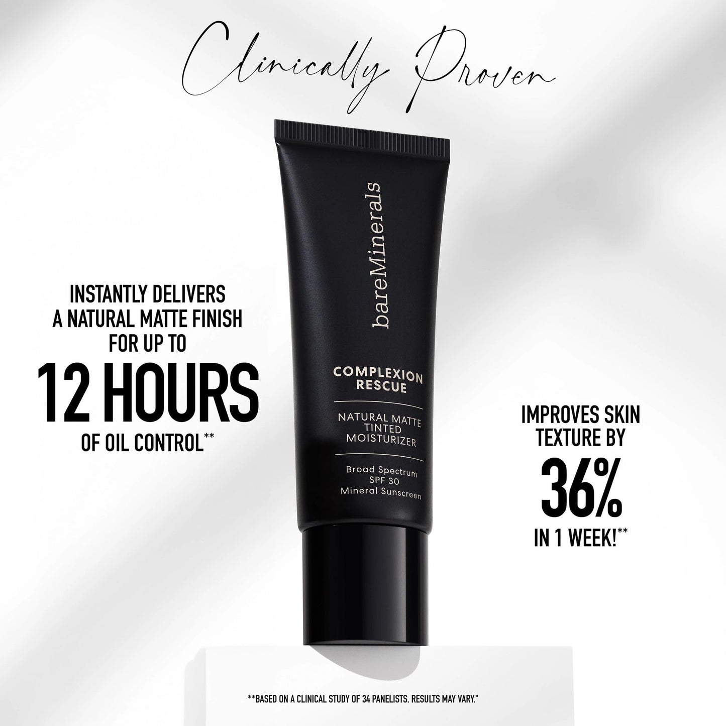bareMinerals Complexion Rescue Natural Matte Tinted Moisturizer Opal 01 — Oil-Control, SPF 30, Vegan & Cruelty-Free