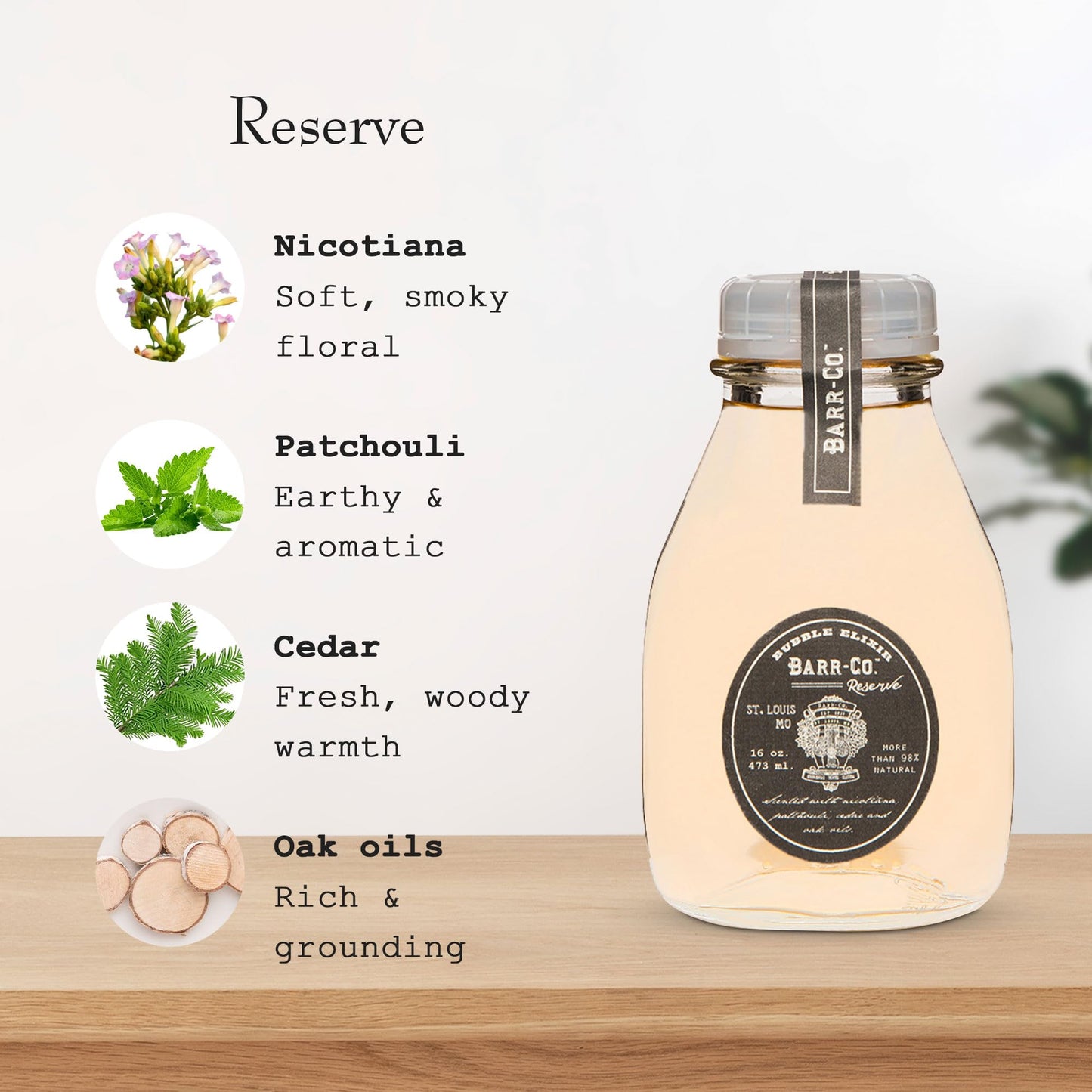 Barr-Co Reserve Bubble Bath Elixir – Woody & Earthy Bath Soap, Natural Bath Soak 16 fl oz