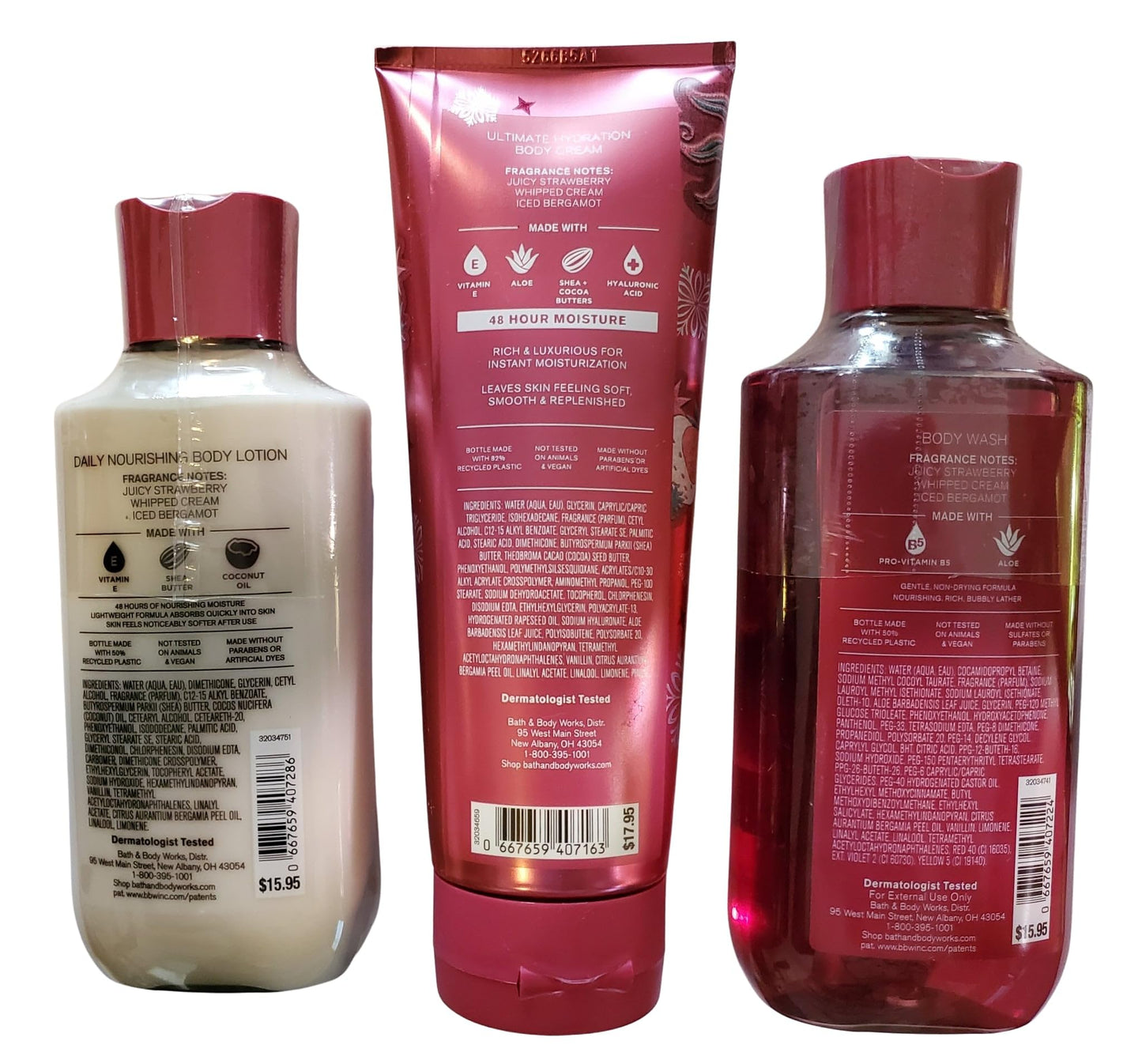 Bath & Body Works Strawberry Snowflakes 3-Piece Body Wash, Lotion & Hydration Cream Set