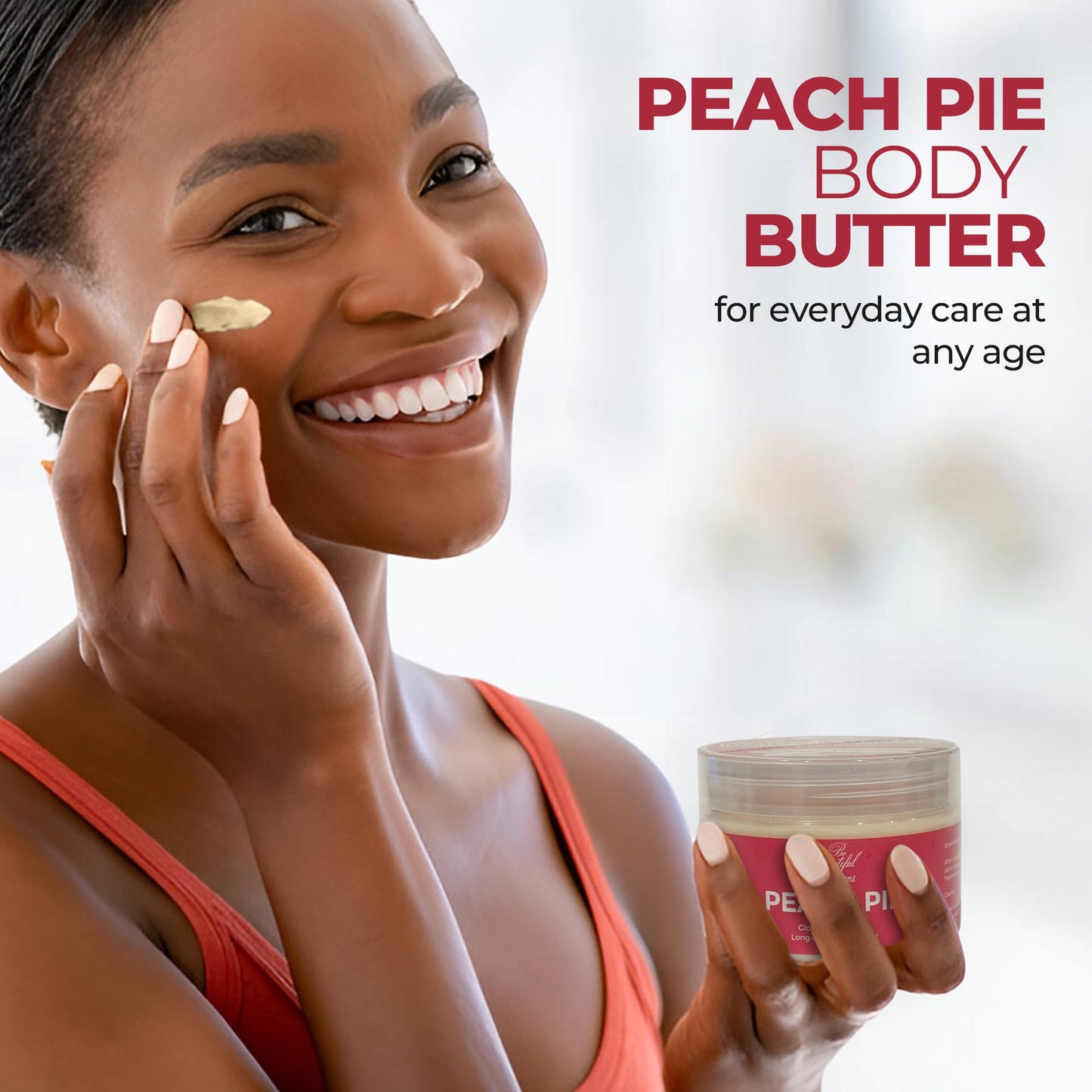 BE BEAUTIFUL EXTENSIONS Body Butter Peach Pie Scent | Long-Lasting Hydration, Jojoba Oil, 8oz