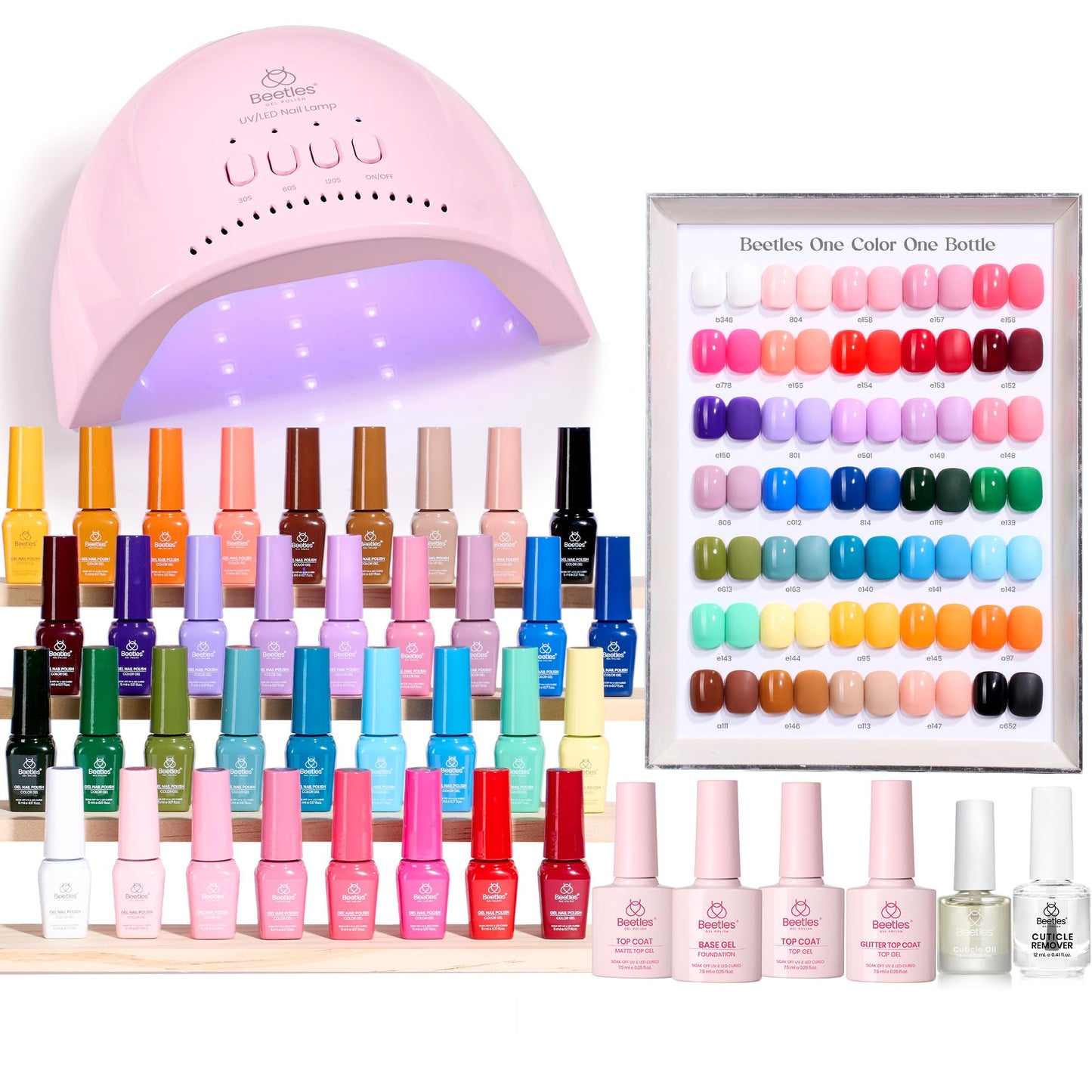 Beetles Gel Nail Polish Kit with UV Light – 68-Piece Mood Mosaic Set, 35 Colors, Base/Top/Matte/Glitter, LED Lamp & Tools