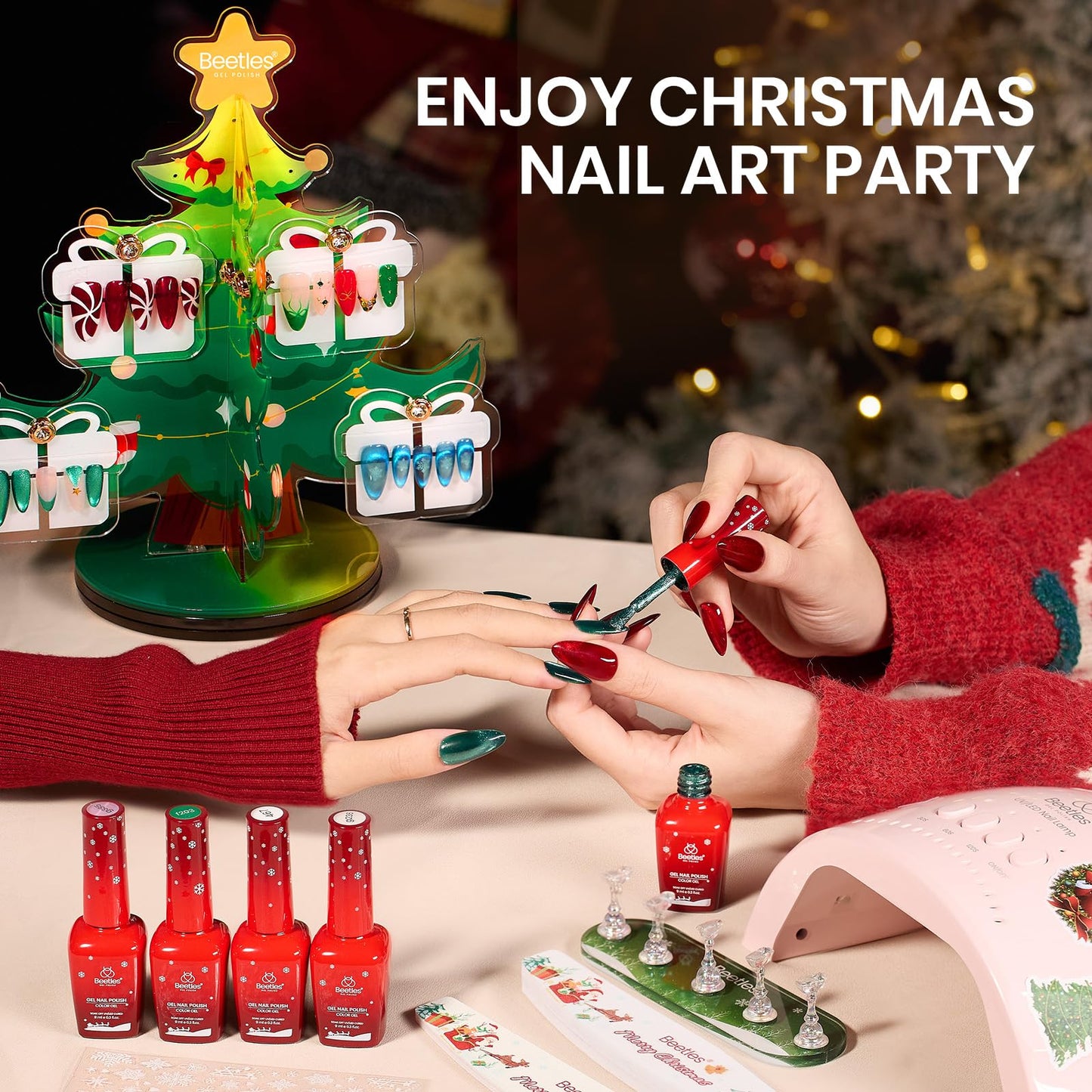 Beetles 67Pcs Gel Nail Polish Kit with UV Light – 12 Colors, Tips & Display Stand