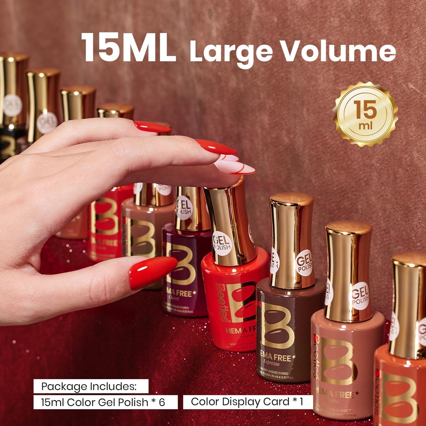 beetles Brown Gel Polish Set – Midnight Serenity, HEMA-Free 6 Colors + Swatch Card