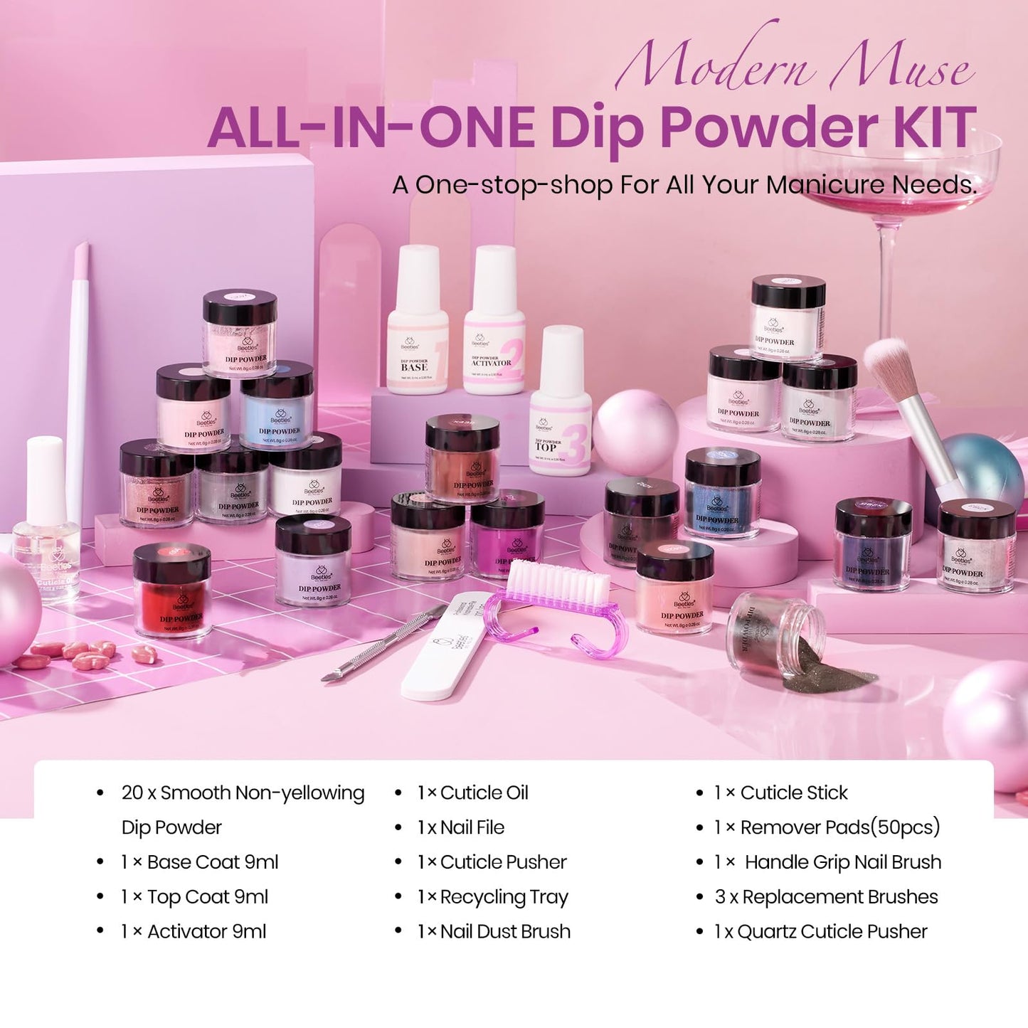 Beetles Gel Polish Dip Powder Nail Kit Starter – Modern Muse Collection, 20 Colors + Base Top Activator