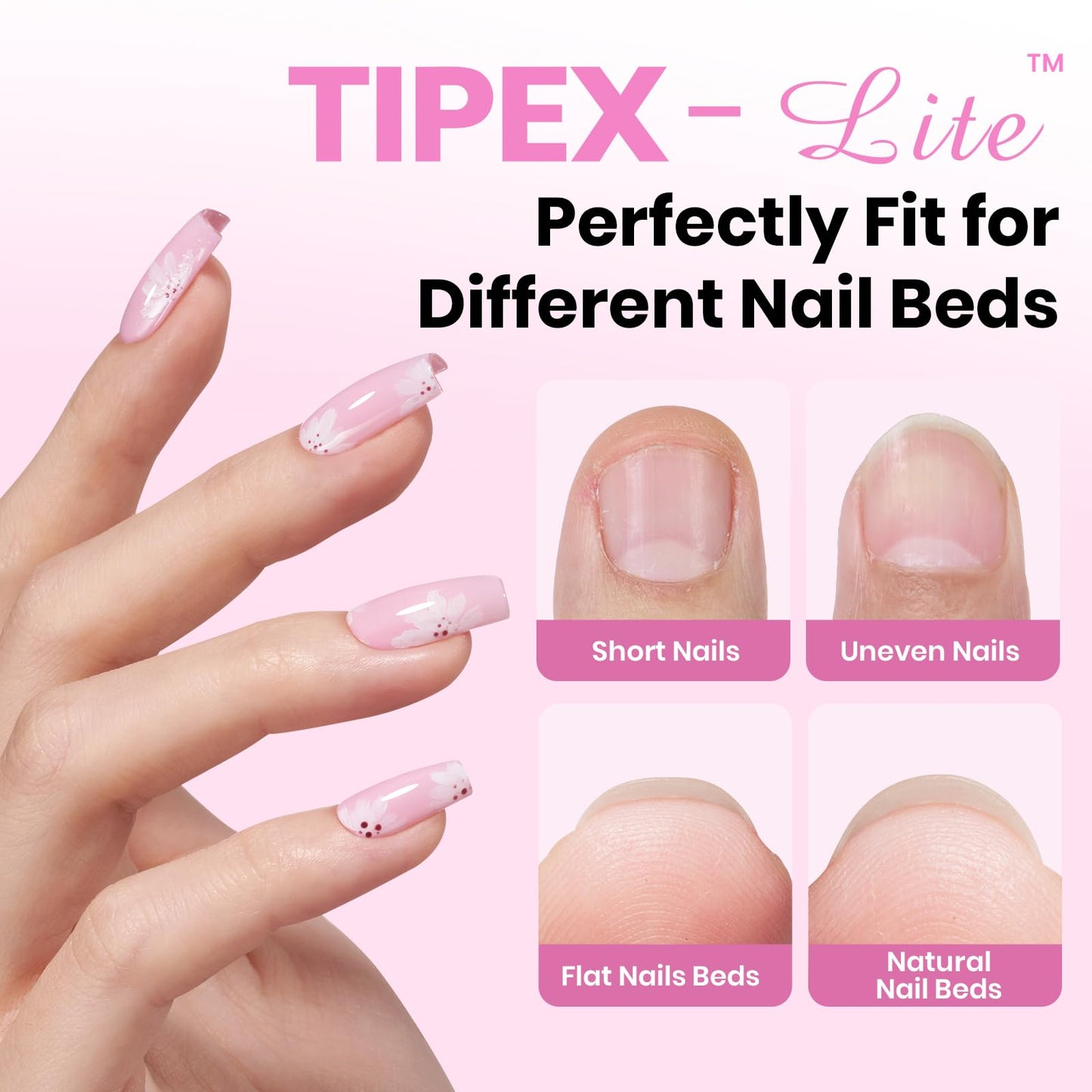 Beetles Tipex Lite Apex Nail Tips Kit – 192pcs Coffin Short, UV Glue, Base & Top Coat, Mini Lamp