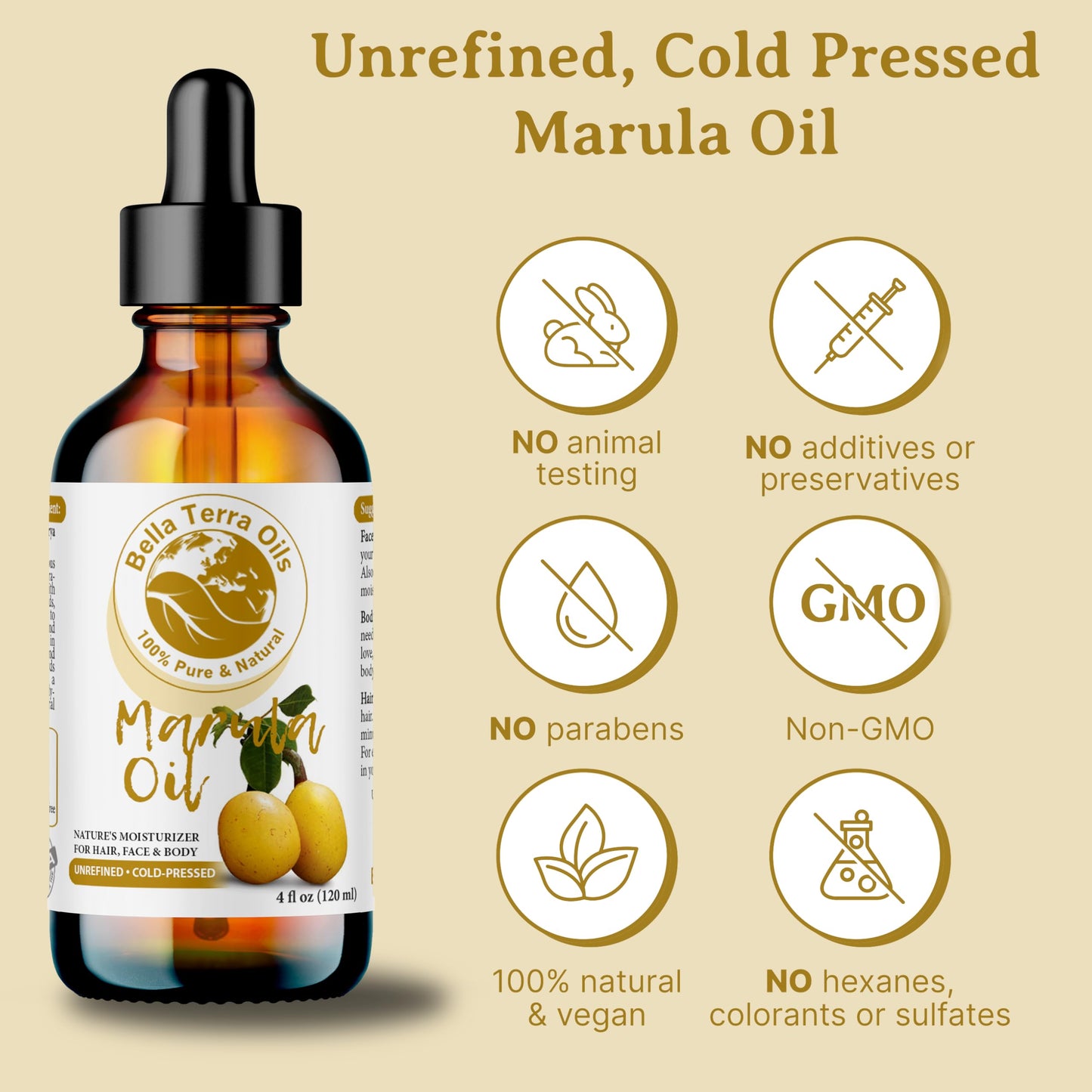 Bella Terra Oils Marula Facial Oil 16oz – Radiant Skin & Hair, Rich in Flavonoids & Minerals