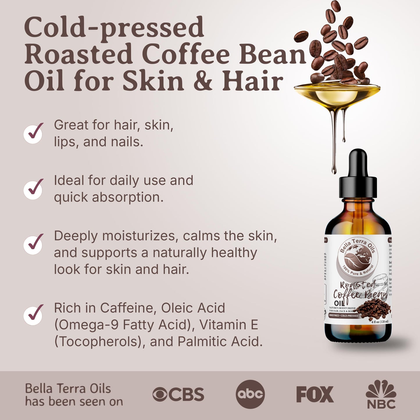 Bella Terra Oils Roasted Coffee Bean Oil 16oz - Vitamin E Skin Nourishment