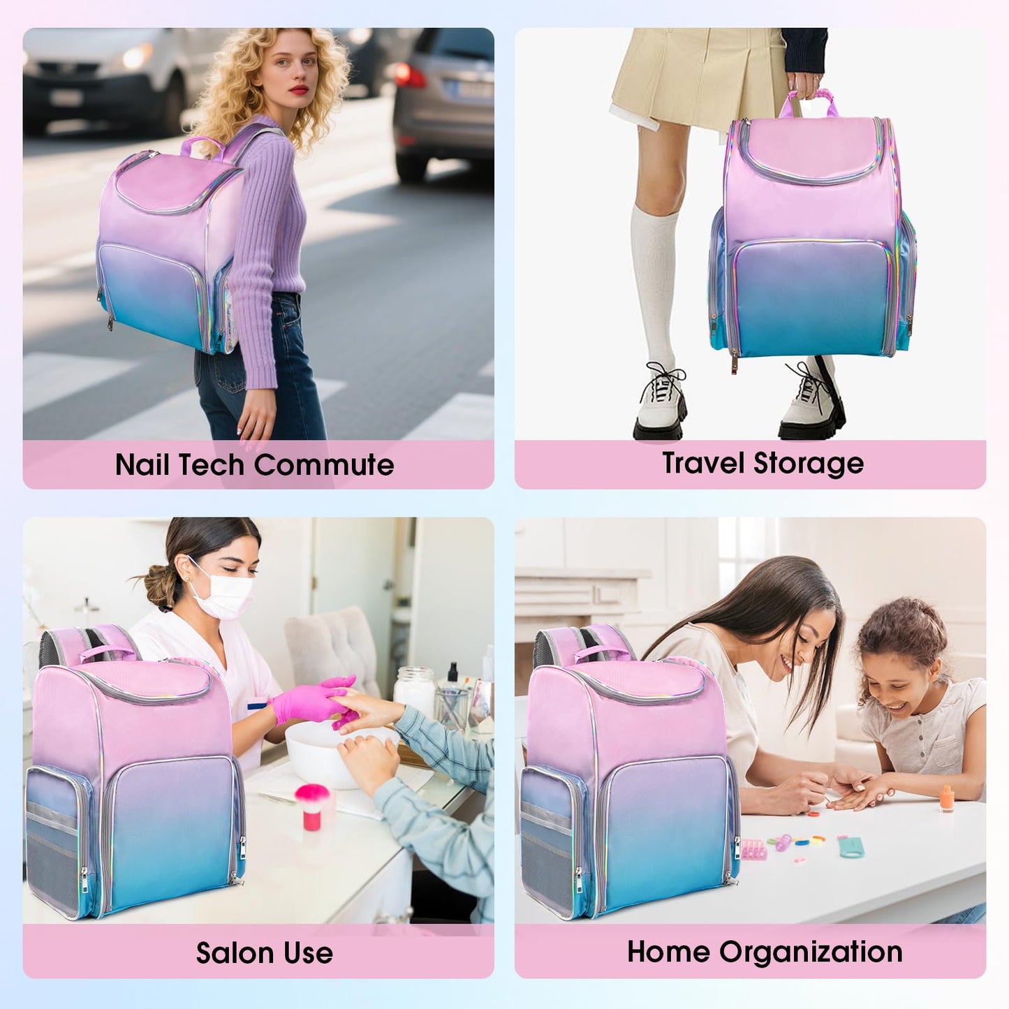 Beloving Nail Polish Organizer Backpack – 60-Bottle Capacity, 2 Removable Cases, UV Lamp Slot