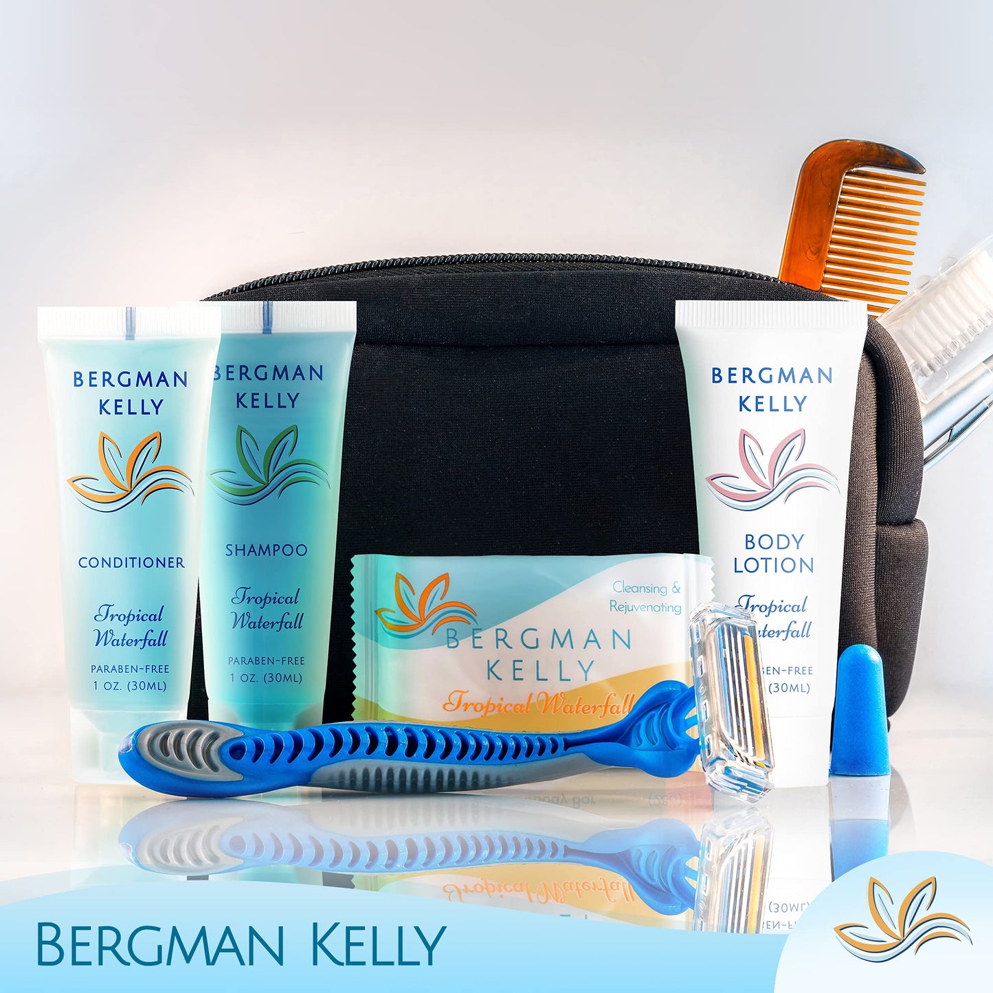BERGMAN KELLY Hotel Toiletries Bundle – Tropical Waterfall, 1 oz Each, 125 Pieces | 5-Piece Set