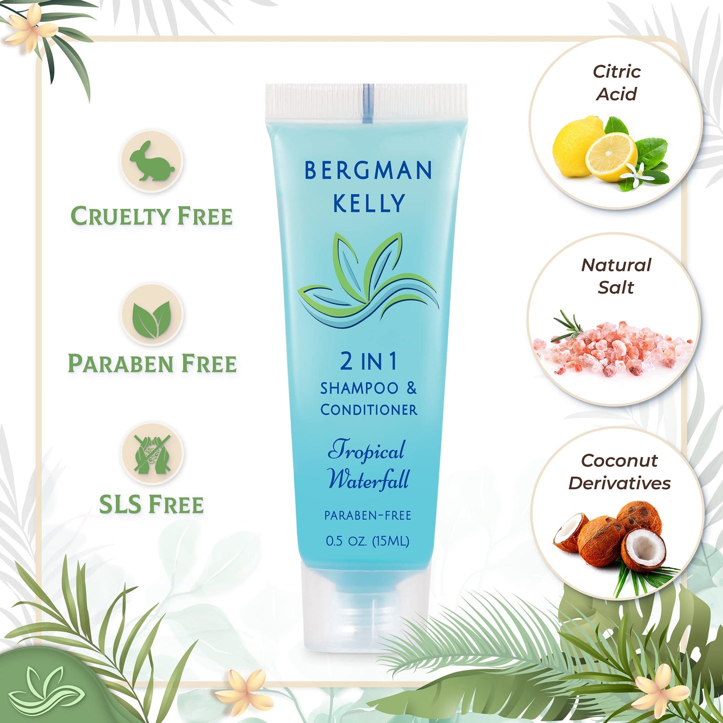 Bergman Kelly Travel Size 2-in-1 Shampoo & Conditioner - 0.5 fl oz, 200 Pack, Tropical Waterfall