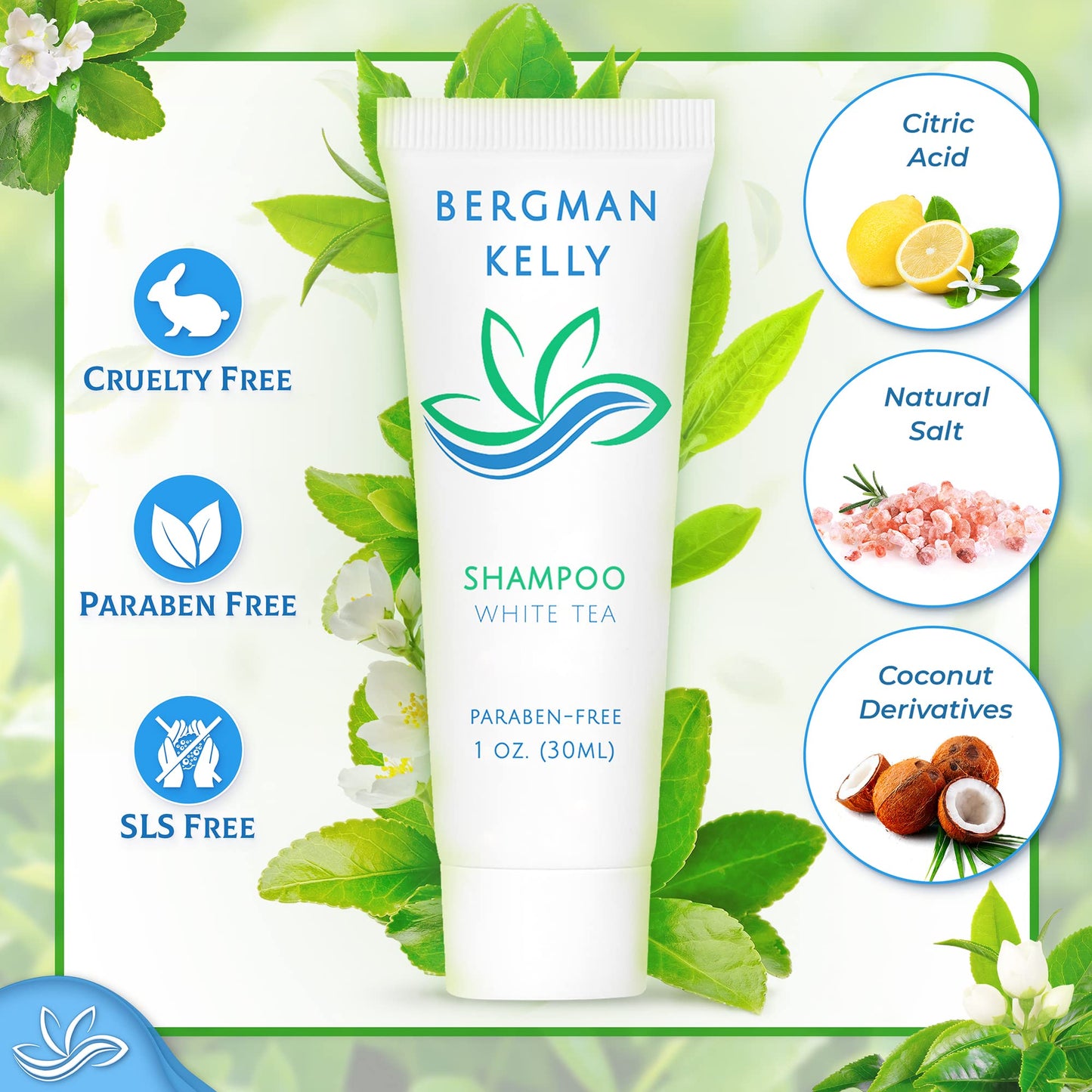 BERGMAN KELLY Travel Size Hotel Shampoo – 1oz, 100 Count, White Tea Scent