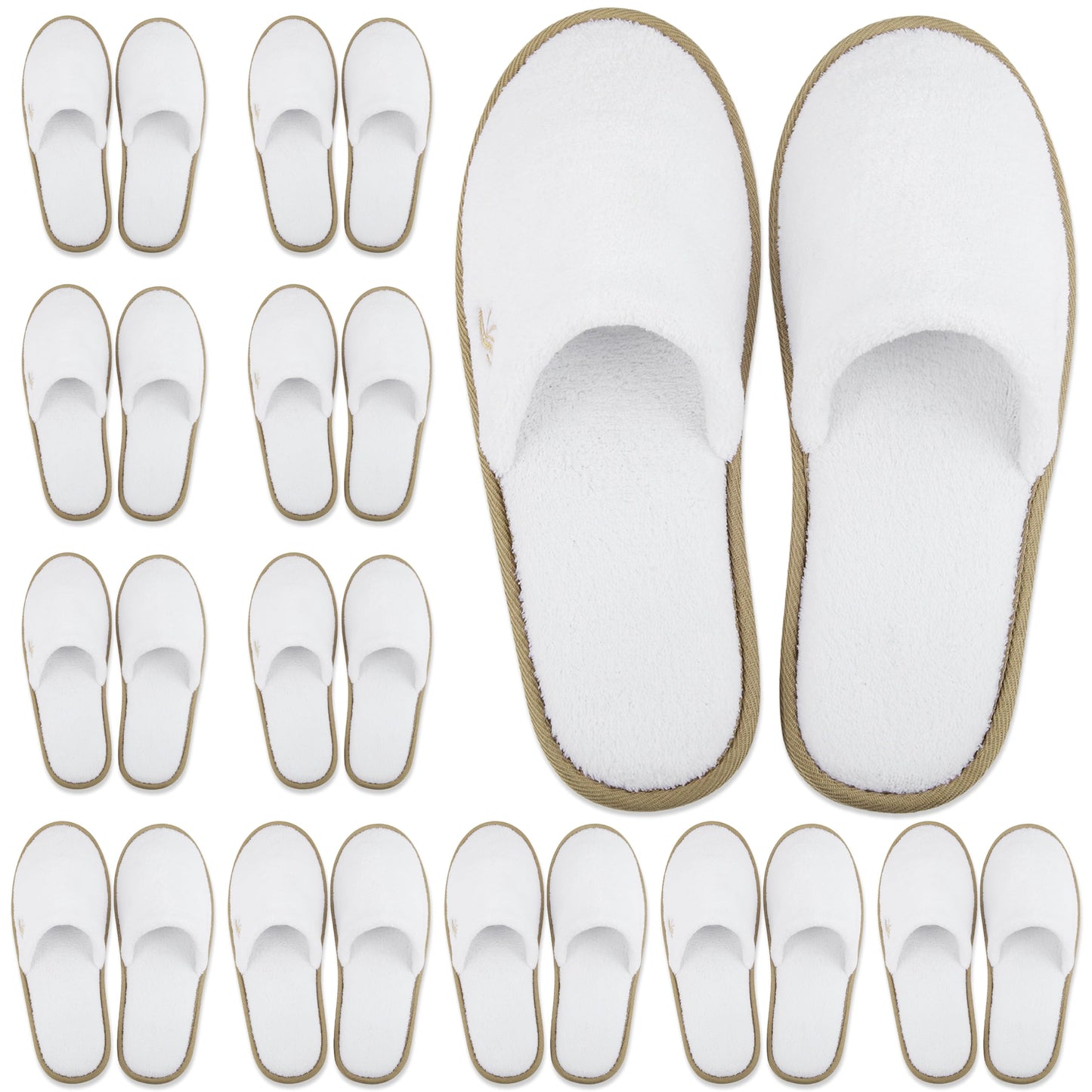BERGMAN KELLY Spa Slippers – Closed Toe, 12 Pairs, White + Cocoa Trim