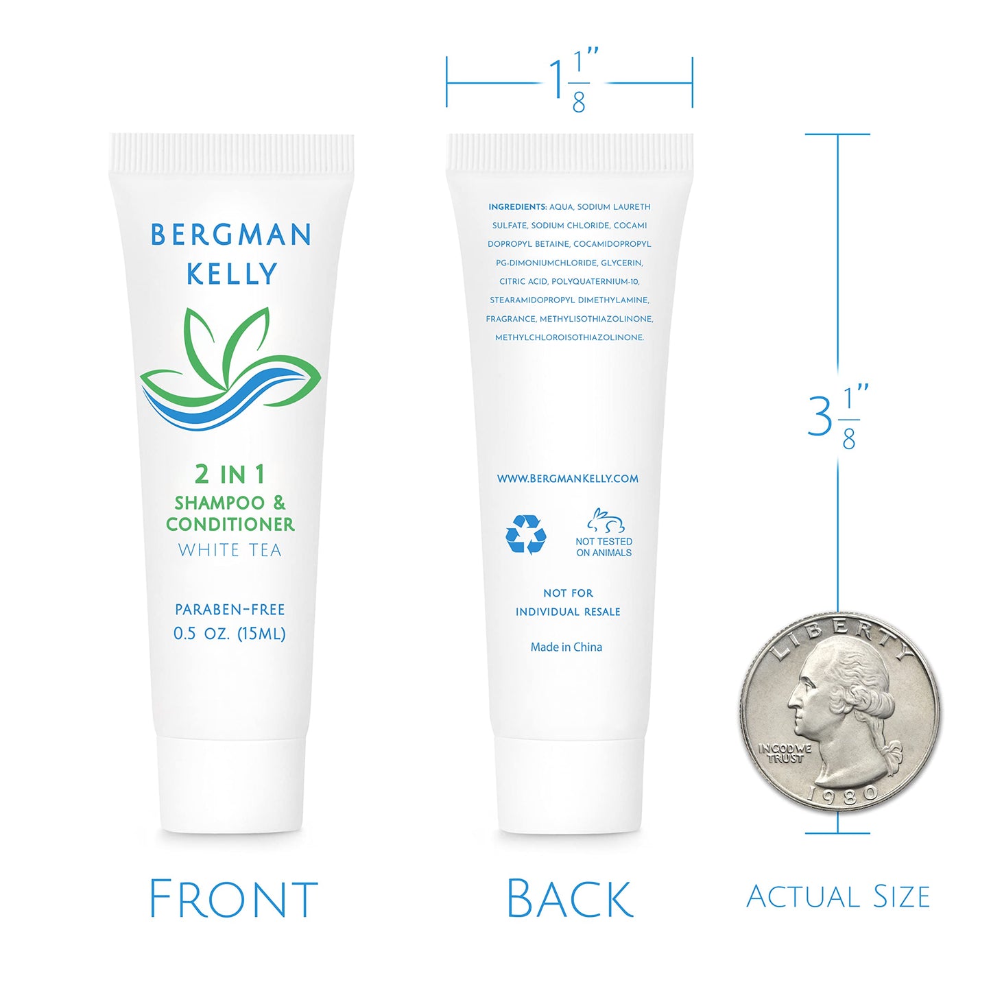 Bergman Kelly Hotel 2-in-1 Shampoo & Conditioner – 0.5 fl oz Travel Size, 200 Pack, White Tea