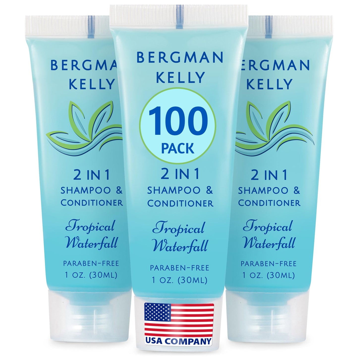 BERGMAN KELLY Travel Size 2-in-1 Shampoo & Conditioner – 1 fl oz, Tropical Waterfall, 100 Pack