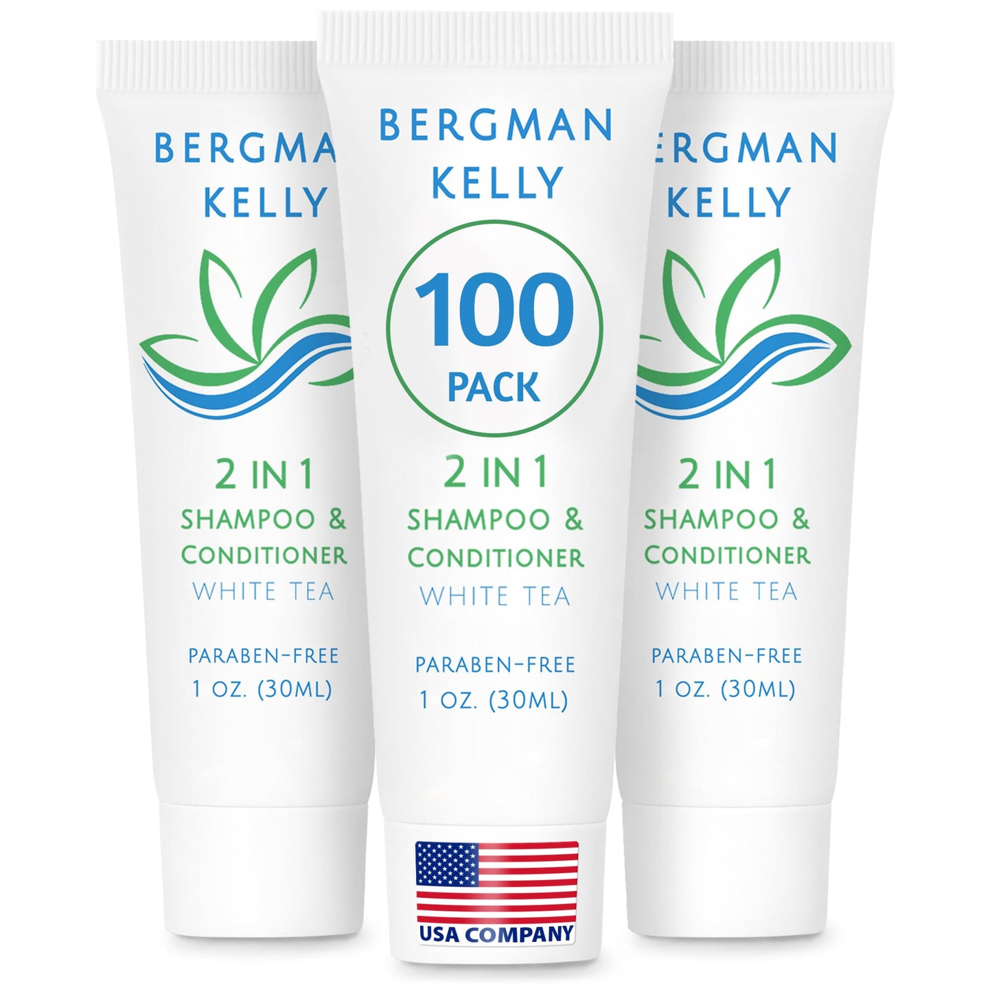 BERGMAN KELLY Travel Size 2-in-1 Shampoo & Conditioner | White Tea, 1 fl oz, 100 Pack